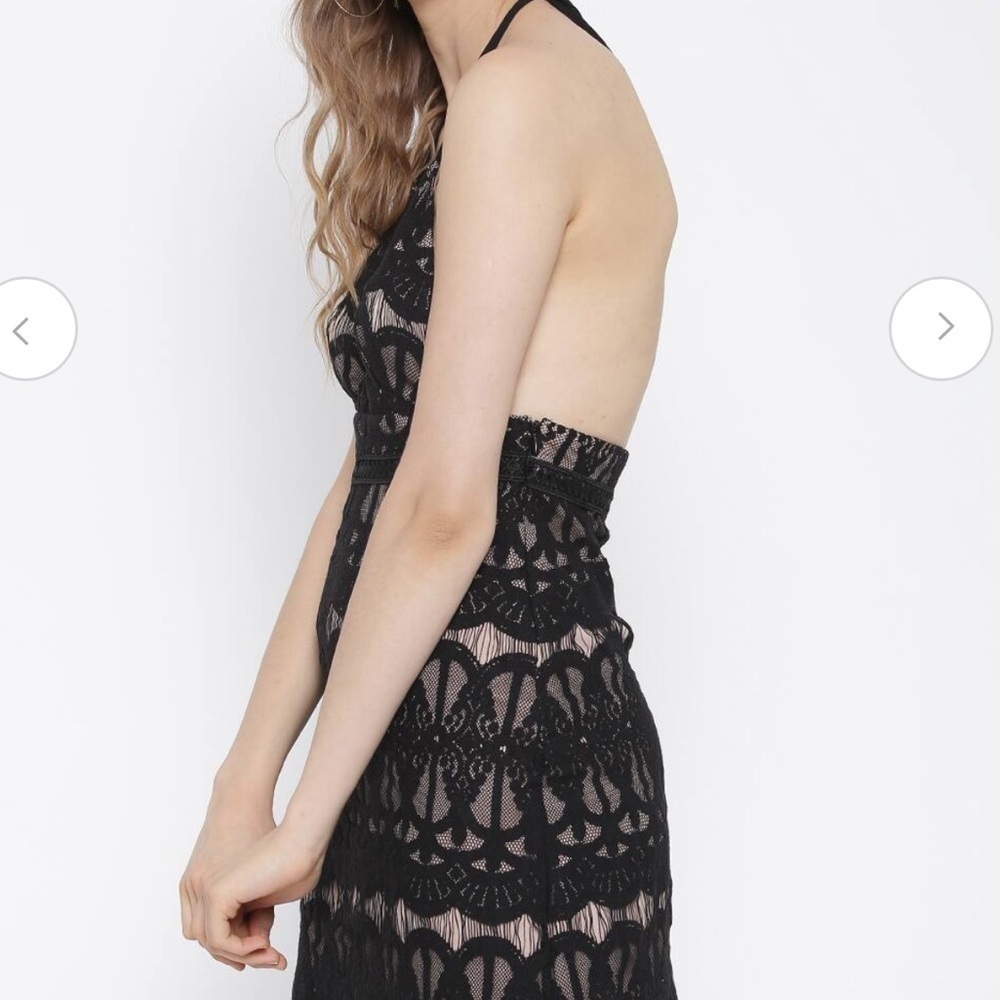 Forever 21 Halter Black nude Lace Mini Dress Sz S - Picture 3 of 11
